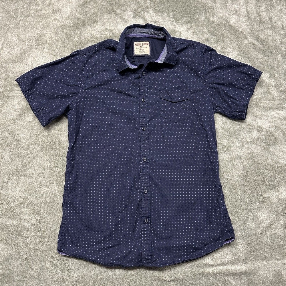 Hudson‎ and Barrow NYC Mens Shirt Button Down Shirt Size Large Navy Purple Polka